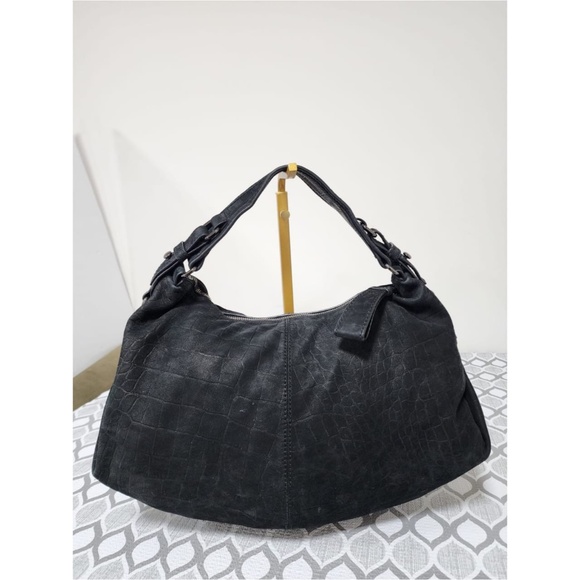 Authentic Givenchy Vintage Croc Embossed Suede Medium Shoulder Bag - Picture 3 of 11